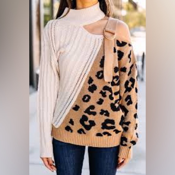 Sweaters - Leopard Print and Cream Sweater